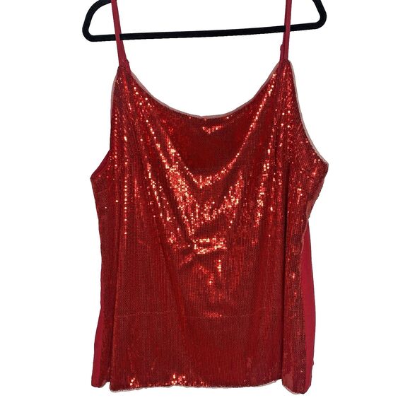 Hanna Nikole Womens Cami Blouse Size 24W Red Sequin Front Adjustable Straps - Picture 1 of 9